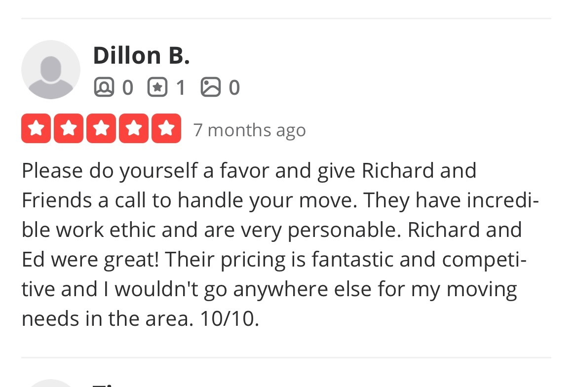 5-star review from Dillon B.